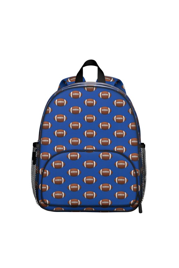 Football Icon Blue Pattern Backpack for School, Cute School Bag with Adjustable Shoulder Straps and Padded Back, 13.8"x11.4"x6"
