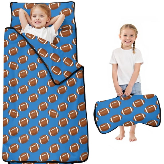 Football Icon Blue Pattern Kids Nap Mat, Preschool Sleeping Pad with ...