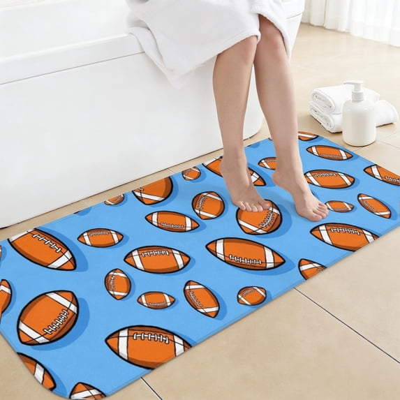 Football Icon Blue Pattern Non-Slip Bath Mat, Bedroom Area Mat with ...