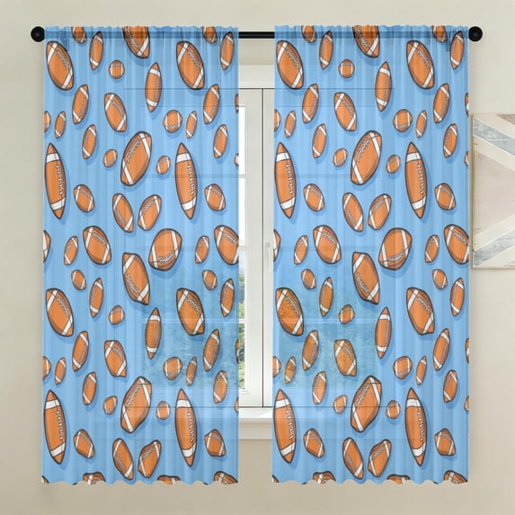 Football Icon Blue Pattern Sheer Curtains, Sheer Window Panels with ...