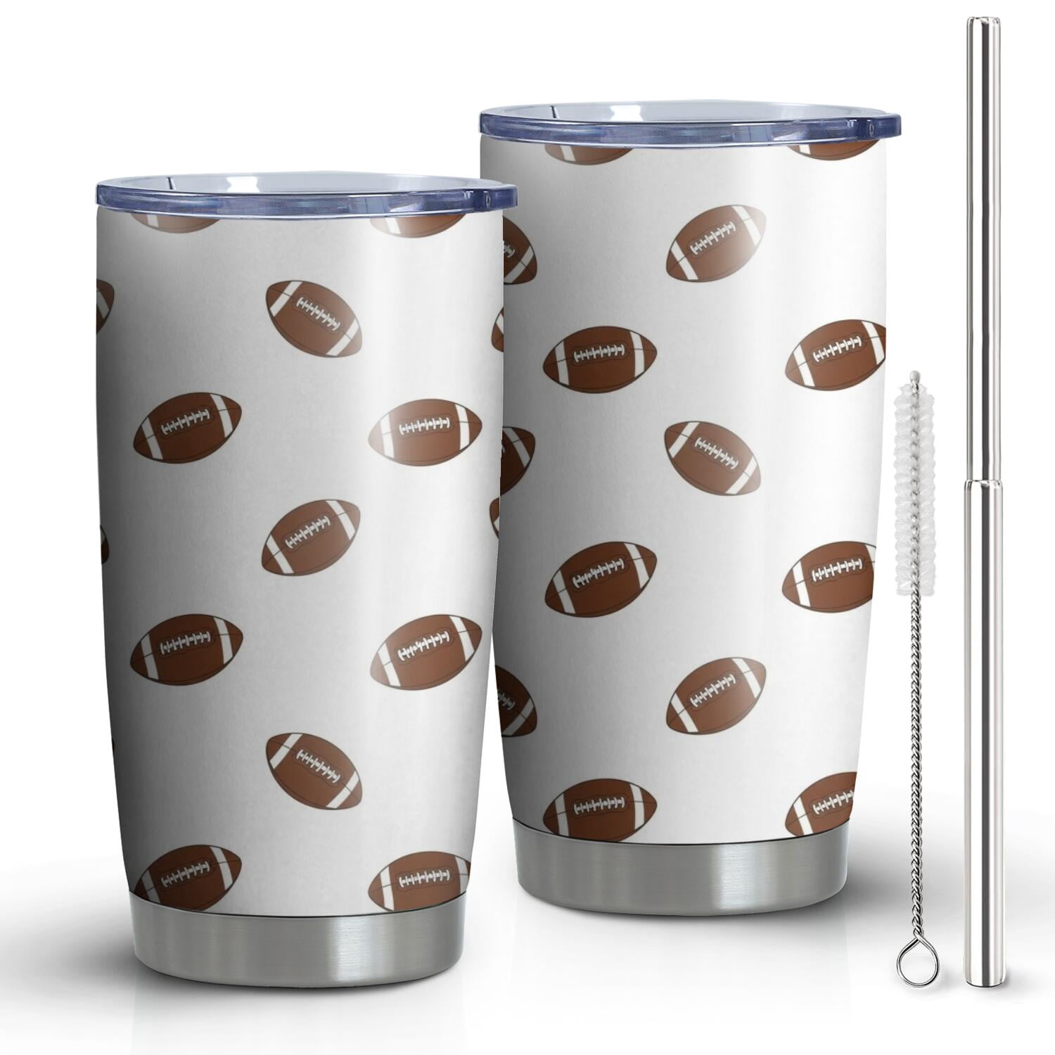 Football Icon Brown Pattern 20oz Tumbler with Straw, 1 Pack Stainless ...