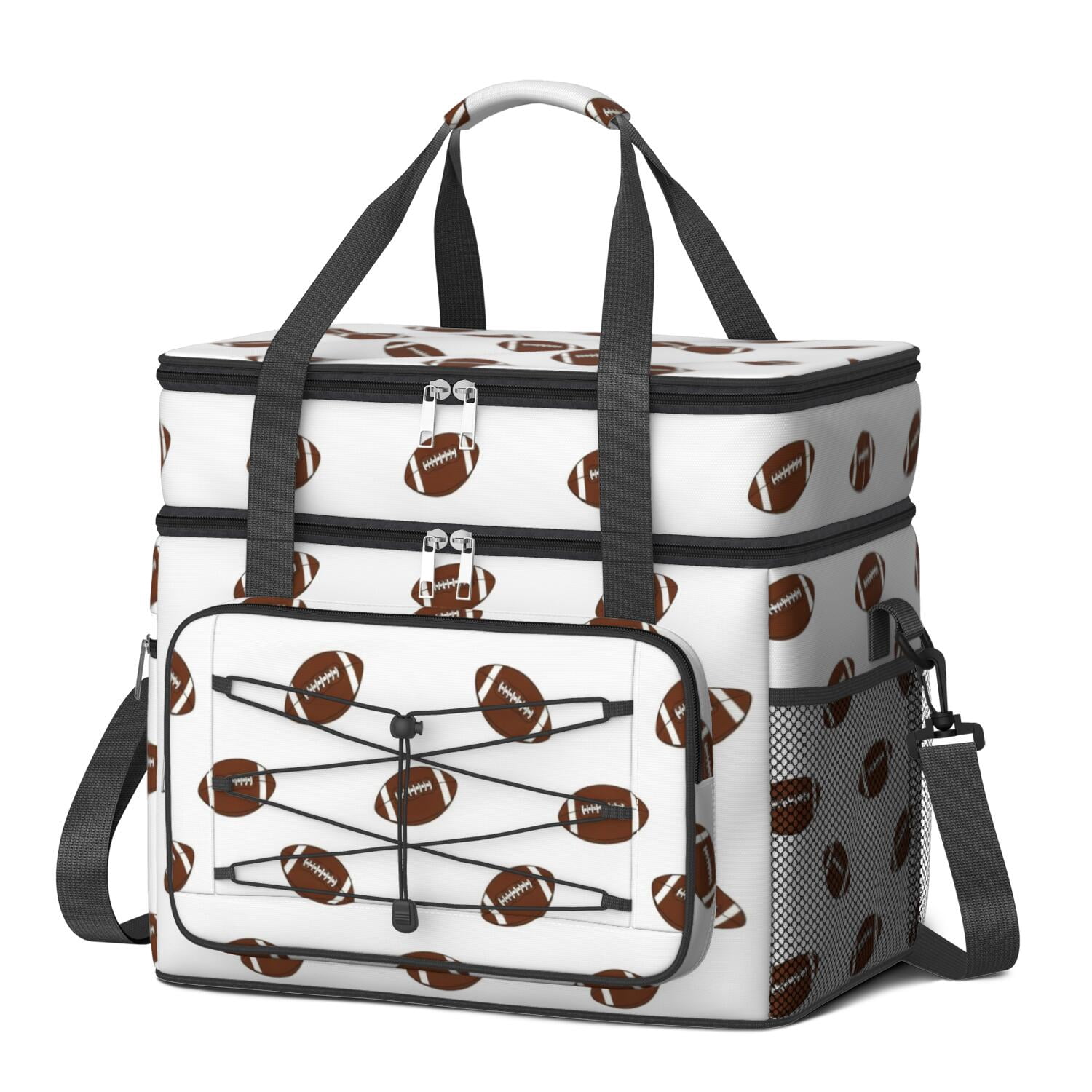 Football Icon Brown Pattern Double Deck Insulated Picnic Bag, Camping ...