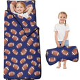 thumbnail image 1 of Football Icon Darkblue Pattern Toddler Nap Mat with Pillow & Blanket, Soft Sleeping Mat for Preschool Daycare Travel Sleepovers, 1 of 6
