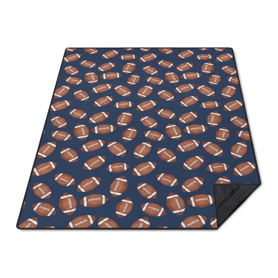 Football Icon Darkblue Pattern Waterproof Picnic Blanket, 3-Layer Beach ...