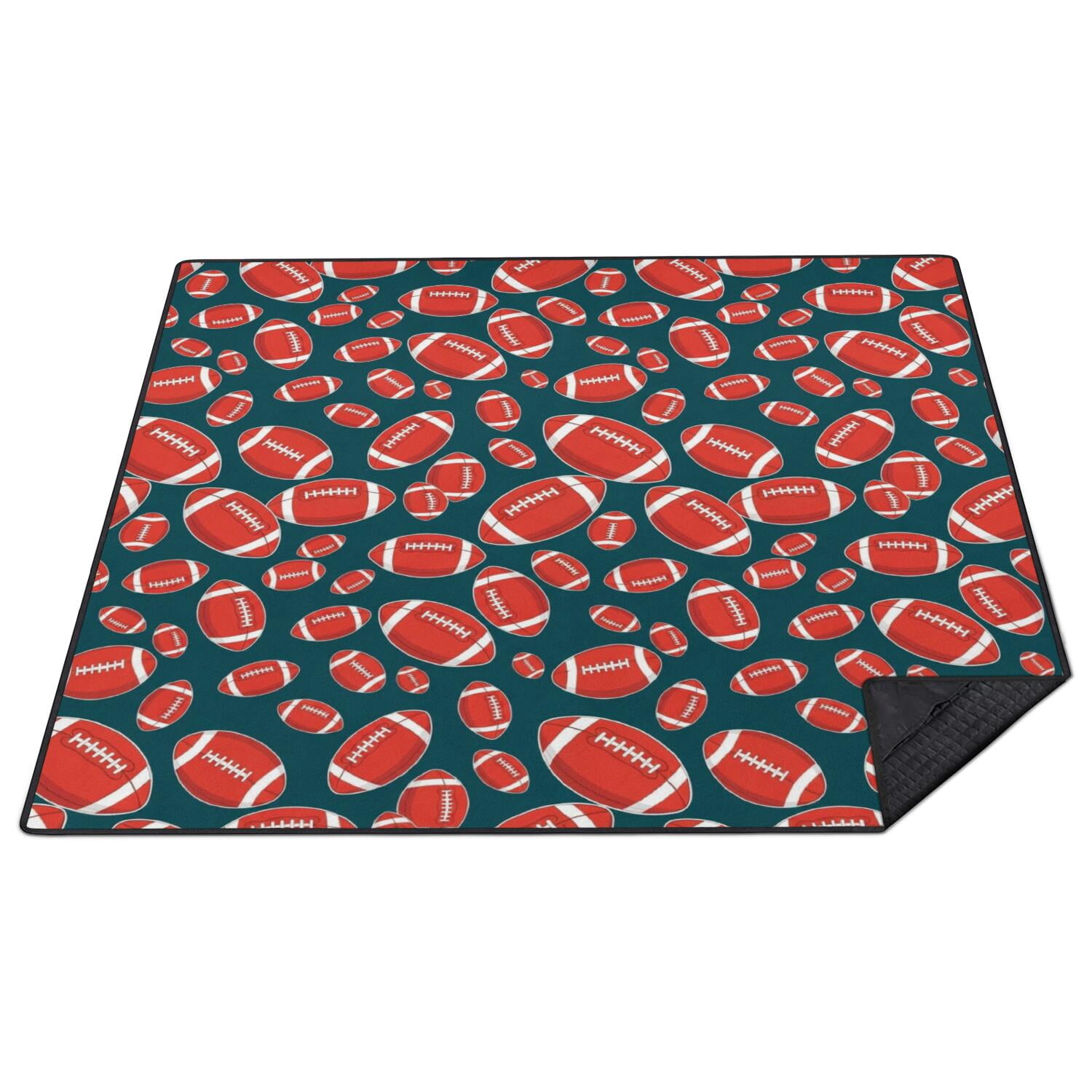 Football Icon Darkgreen Pattern Waterproof Picnic Blanket, 3-Layer ...
