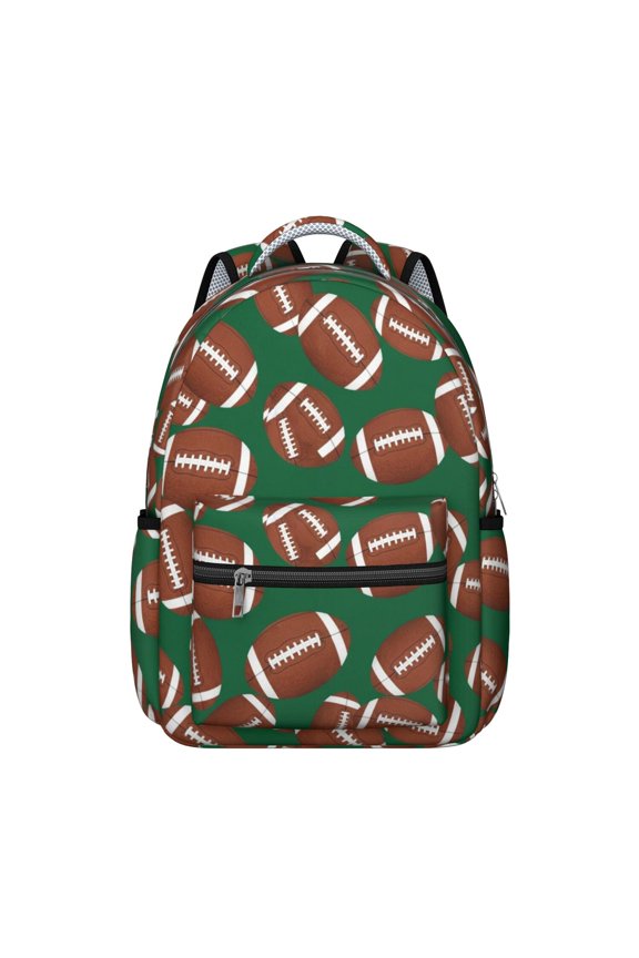 Football Icon Green Pattern Backpack for School, Cute School Bag with Adjustable Shoulder Straps and Padded Back, 15.3"x11"x7.1"