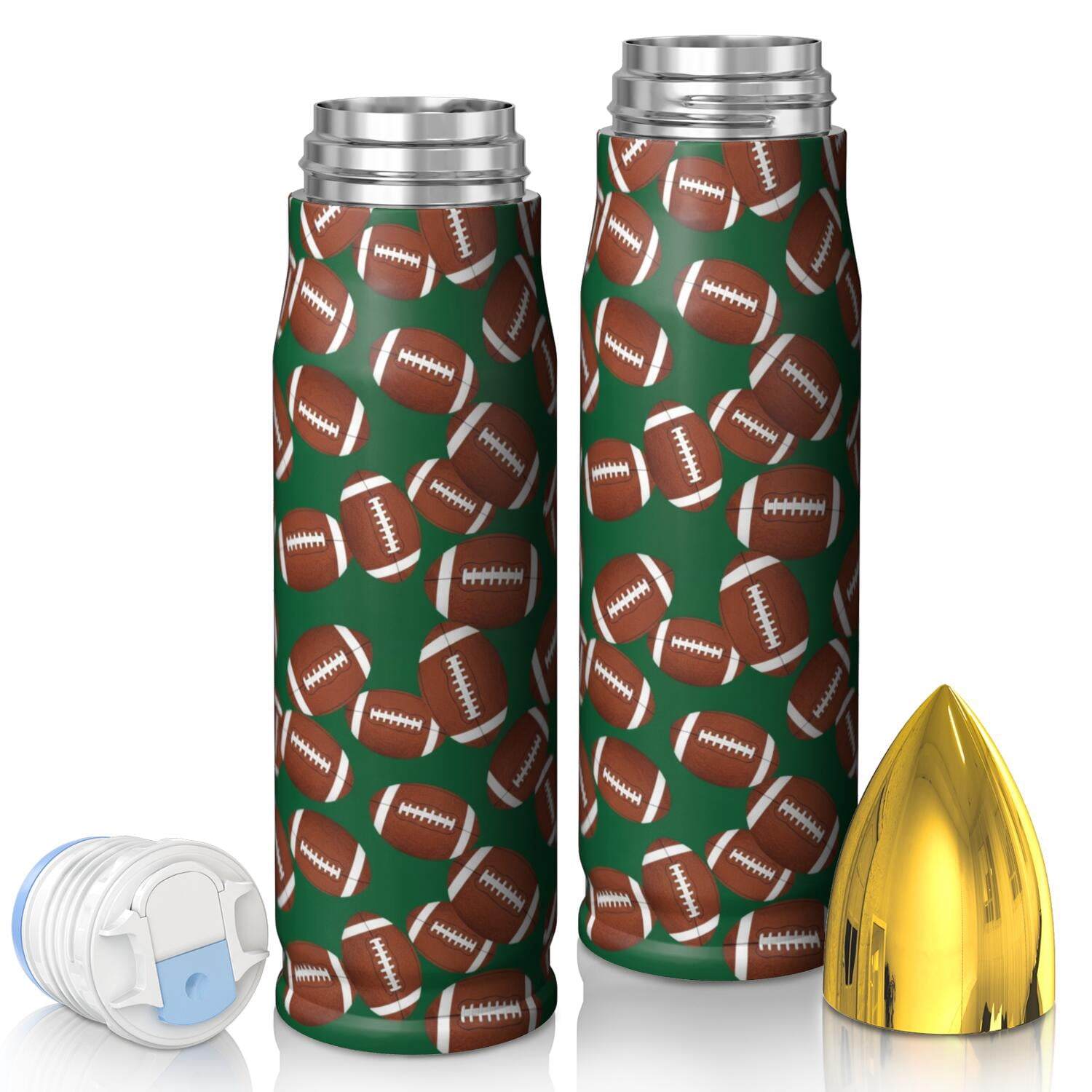 Football Icon Green Pattern Bullet Tumbler, Vacuum Insulated Unique ...