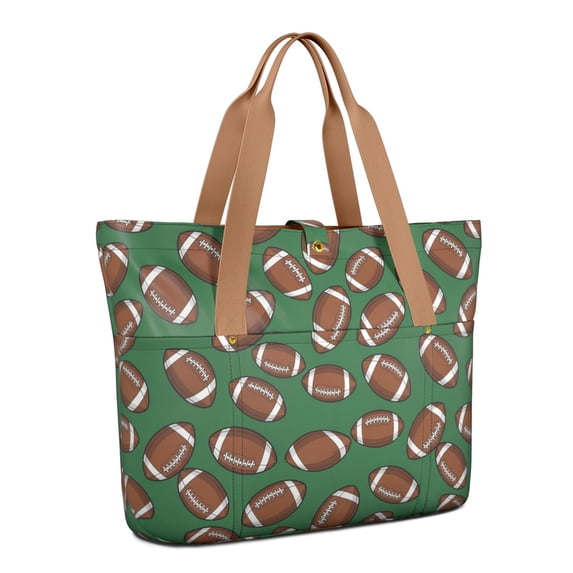Football Icon Green Pattern Large Tote Bag for Women, Polyester Roomy ...