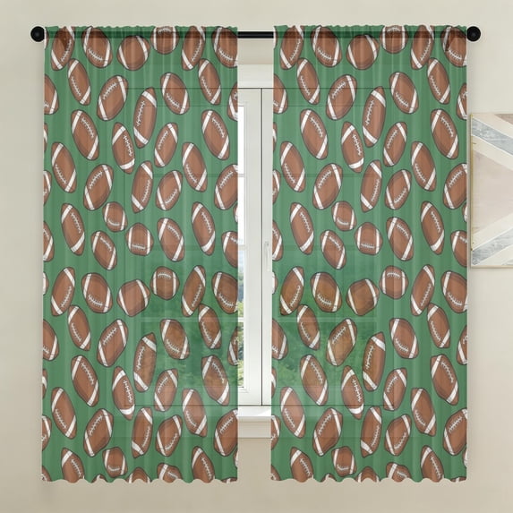 Football Icon Green Pattern Sheer Curtains, Sheer Curtain Panels with ...