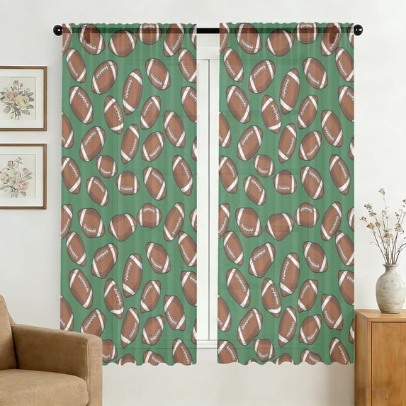 Football Icon Green Pattern Sheer Curtains, Sheer Curtain Panels with ...