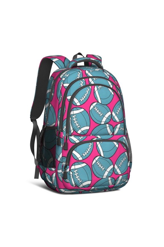 Football Icon Red Pattern Cute School Backpack Bag with Padded Back and Adjustable Shoulder Straps 16.9 X 12.6 X 5.9 Inches