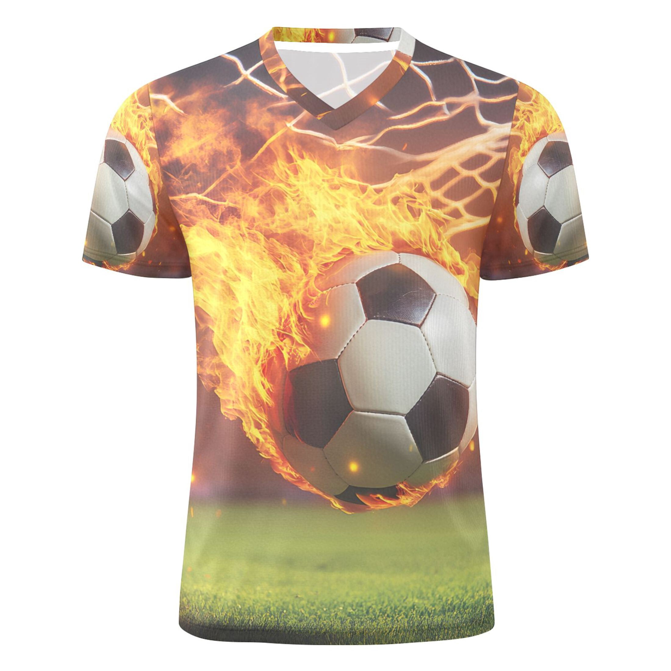 Football Into Net with Flame Men's Sports Jerseys Athletic T-Shirt Football Referee Short Sleeves Shirt S
