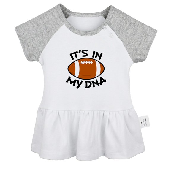 Football It's In My DNA Funny Dresses For Baby, Newborn Babies Skirts, Infant Princess Dress, 0-24M Kids Graphic Clothes (Gray Raglan Dresses, 0-6 Months)