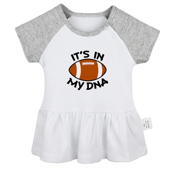 Football It's In My DNA Funny Dresses For Baby, Newborn Babies Skirts, Infant Princess Dress, 0-24M Kids Graphic Clothes (Gray Raglan Dresses, 0-6 Months)