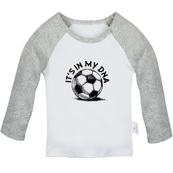 Football It's In My DNA Funny T shirt For Baby, Newborn Babies T-shirts, Infant Tops, 0-24M Kids Graphic Tees Clothing (Long Gray Raglan T-shirt, 6-12 Months)