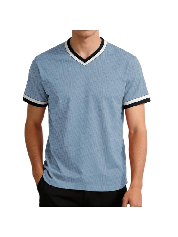 Football Jerseys Tops for Men Plain Workout Sport Shirts Casual Activewear Colour Block V-Neck T-Shirt Breathable Summer Tops Regular Fit Short Sleeve T-Shirt Quick-Dry Gym Pullover
