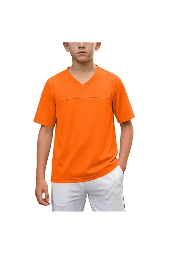 Football Jerseys for Boys Unisex Classic Blank Workout Sport Shirts V Neck Casual Fitness Outfits 3-14 Years Orange