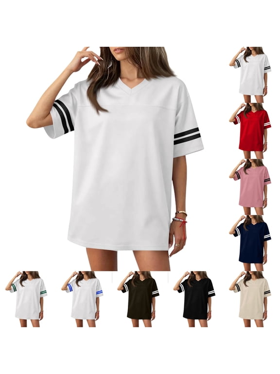Football Jerseys for Unisex Plain Blank Classic Shirts Men Women Casual Workout V Neck T-Shirts Athletic Sport Fitness Tops White M