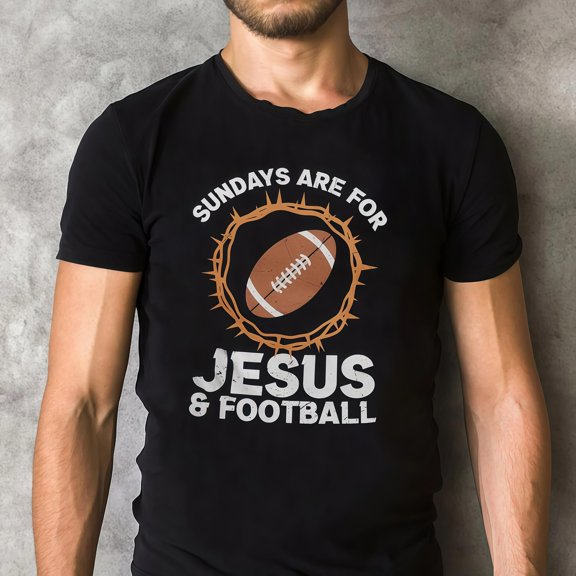 Football T-Shirt for Men, Graphic Tees with "Sundays are for Jesus & Football" Slogan, Casual Short Sleeve Top，Funny，cotton，black，S-5XL