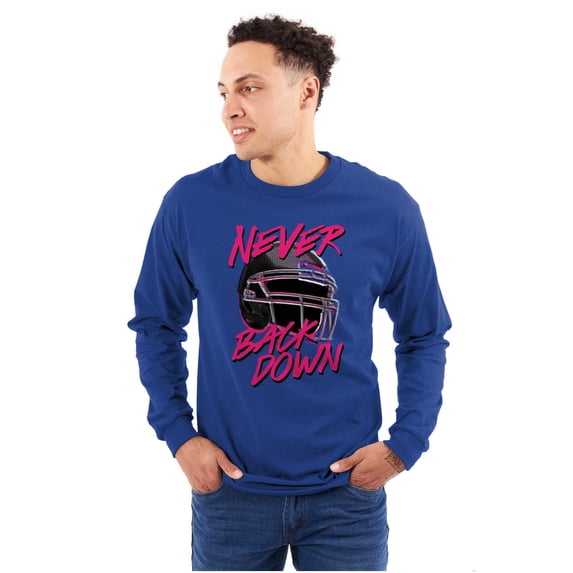 Football Jock Helmet Never Back Down Men's Big & Tall Long Sleeve Graphic Tee Brisco Brands 3X