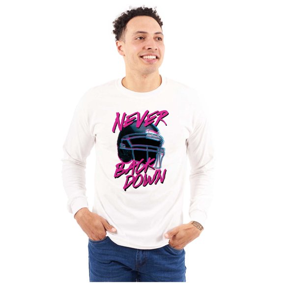 Football Jock Helmet Never Back Down Men's Long Sleeve Tee T Shirt Brisco Brands S