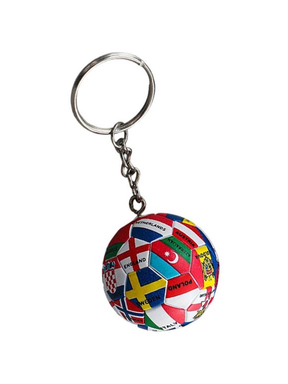 Football Keychain - Mini Soccer Ball with International Flags Design, Durable Material and Sturdy Metal Key Ring, for Sports Fans, Collectibles, and Travel Accessories,Red