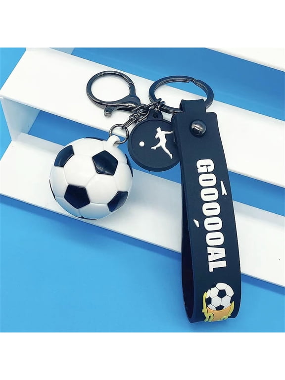 Football Keychain, TOUMENY Durable PVC Football Pendant Keyring, Compact 3.7x2.4cm Soccer Charm for Backpack Bag Car Decoration Gift, Black