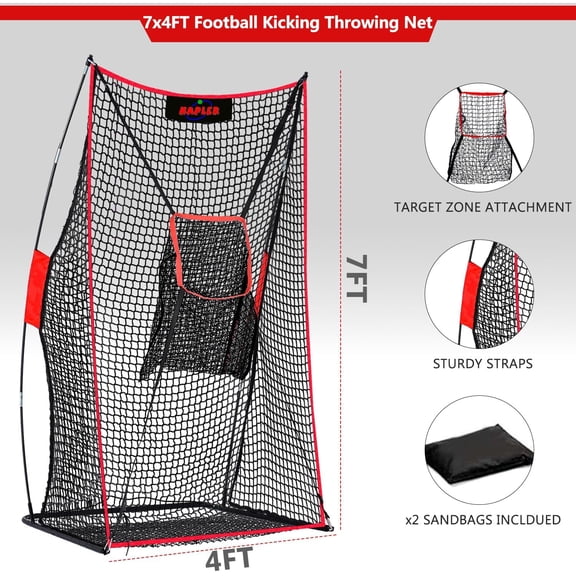 Football Kicking Net - 7X4FT Portable Football Throwing Net with Target Zone Attachment - Field Goal Kicking Cage Practice for Backyard Skill Improvement for Youth and Adults