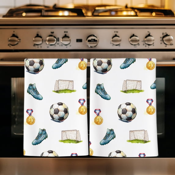 Football Kitchen Towels Set of 1, Gold Medal Soccer Sports Absorbent Dish Towels for Kitchen, Microfiber Hand Towel, Quick Drying Tea Towel for Cleaning Decorative Dishcloths