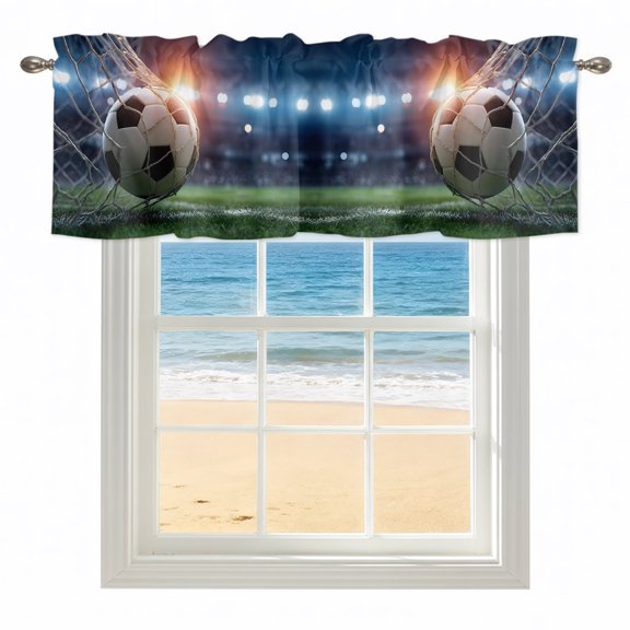 Football Kitchen Valances for Windows 42x12 Inch Kitchen Curtains Valances Rod Pocket Goal Net Soccer Sports Orange Blue Green Bathroom Window Valances for Window Treatment Decor