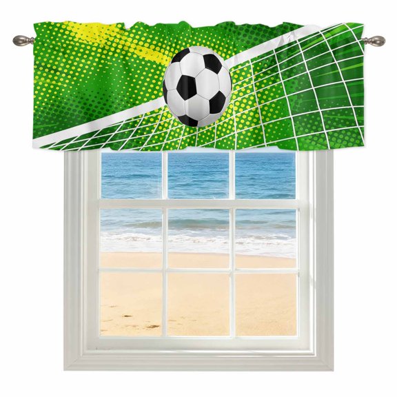 Football Kitchen Valances for Windows 42x12 Inch Kitchen Curtains Valances Rod Pocket Soccer Ball Sports Green Yellow Minimalist Bathroom Window Valances for Window Treatment Decor