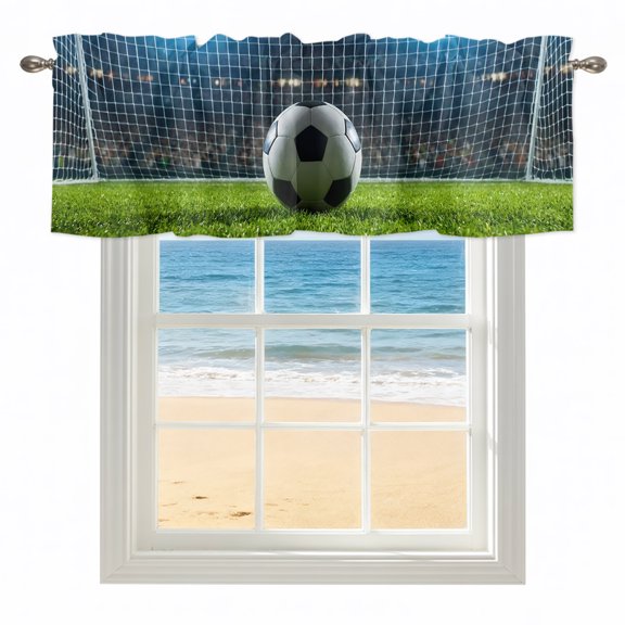Football Kitchen Valances for Windows 42x12 Inch Kitchen Curtains Valances Rod Pocket Soccer Ball Sports Net Mesh Evening Match Bathroom Window Valances for Window Treatment Decor