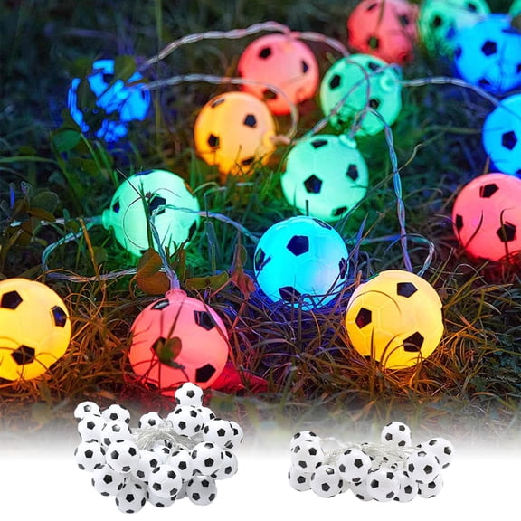 Football LED String Lights, Soccer Ball Multicolor Battery Powered Fairy Lights for World Cup Party, Sports Bar and Kids Room Decor, Indoor/Outdoor 10ft