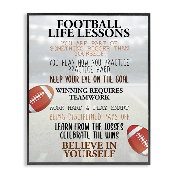 Football Life Lessons Black Framed Giclee Art, design by Kim Allen