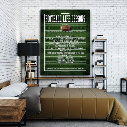 Football Life Lessons Sign Sports Quote Wall Art Poster, American Football Player Room Gym Decor Sign Boys Game Art Home Decor, 8x12 UNFRAMED