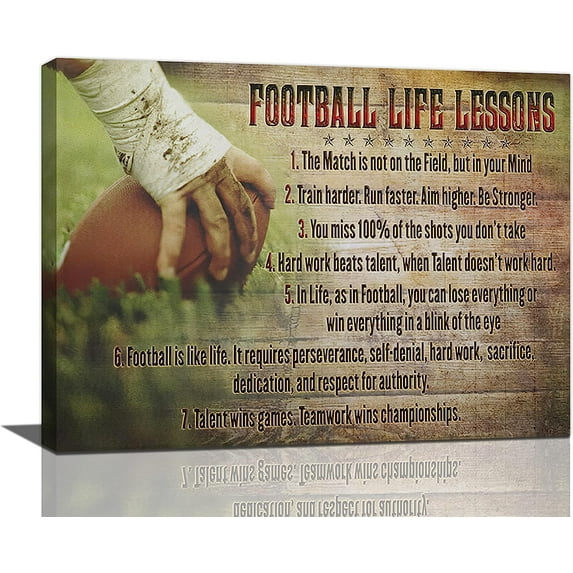 Football Life Lessons Wall Art Pictures Wall Decor Gifts for Football Player Boy Man Football Fan Vintage Football Sports Canvas Painting Print Artwork Framed for Classroom Boy Room Gym Office 12"x16"