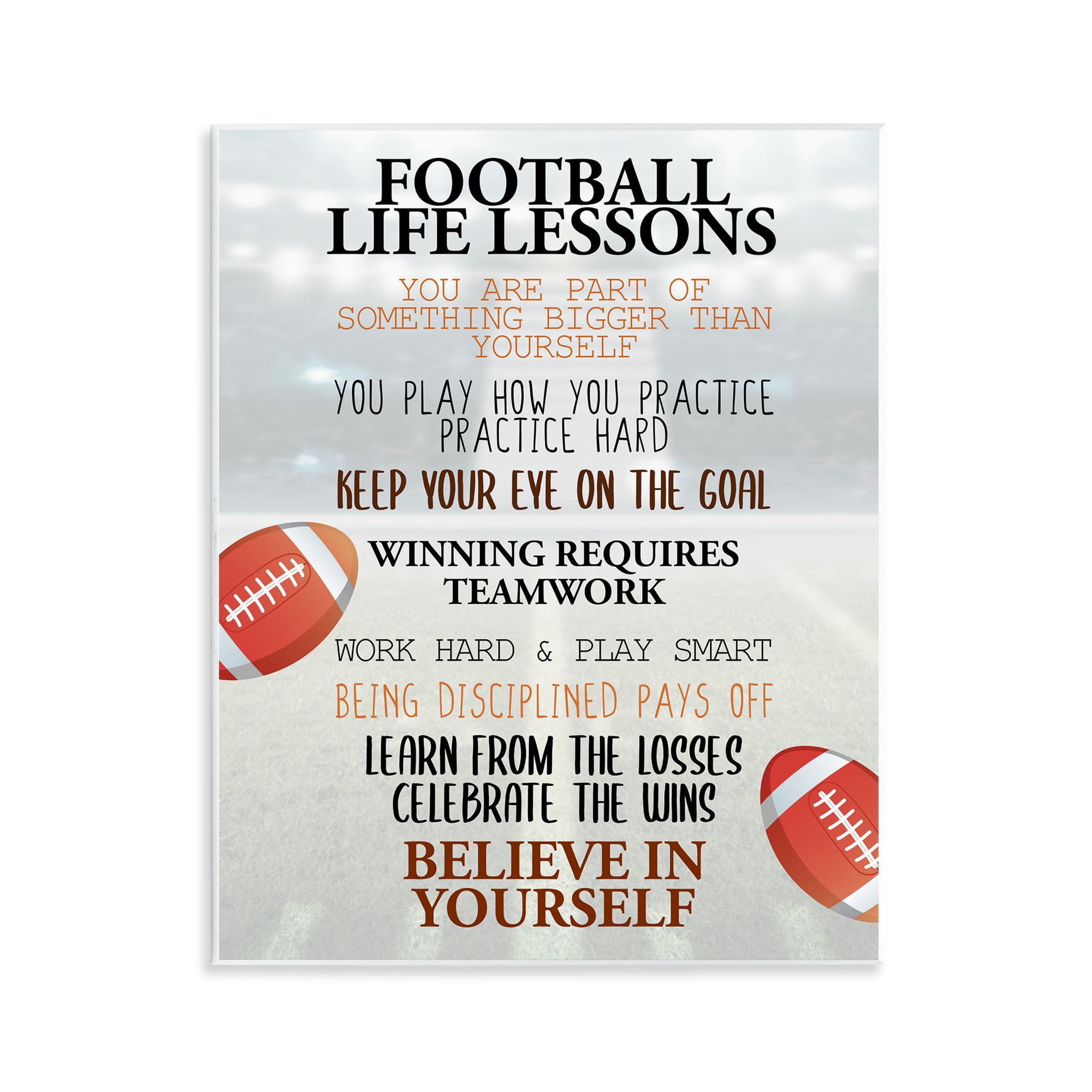 Football Life Lessons Wall Plaque Art, design by Kim Allen