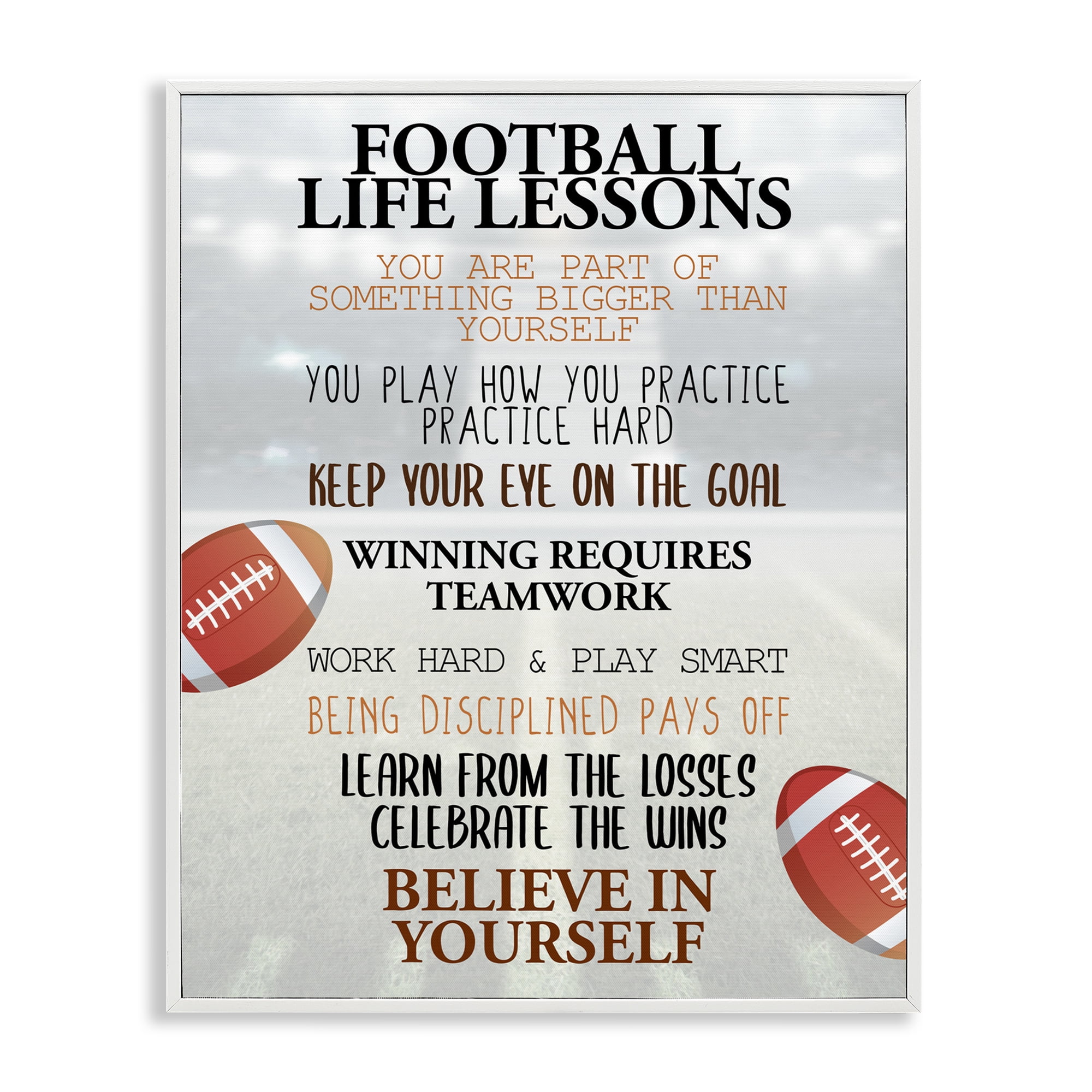 Football Life Lessons White Framed Giclee Art, design by Kim Allen