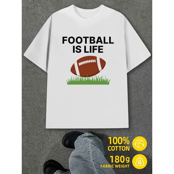 Football Life Tee men's white 180G 100% Cotton Perfect for exercise Retro Unisex Shirt Cotton tshirts Unique Design Unisex Shirt Crewneck tshirts Basic Unisex Shirt Printed tshirts