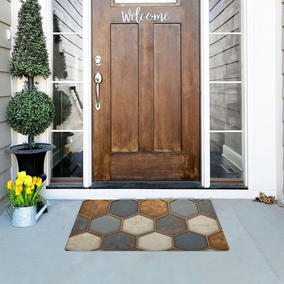 Football Liked Hexagonal Tile Doormats Welcome Mats Gate Pads Entryway Outdoor 32" x 20"