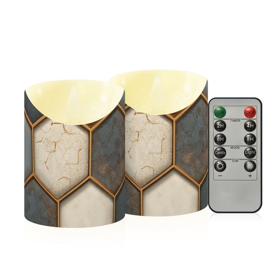 Football Liked Hexagonal Tile Flickering Flameless Candles with Remote Timer Battery Operated LED Tealight Set of 2 S