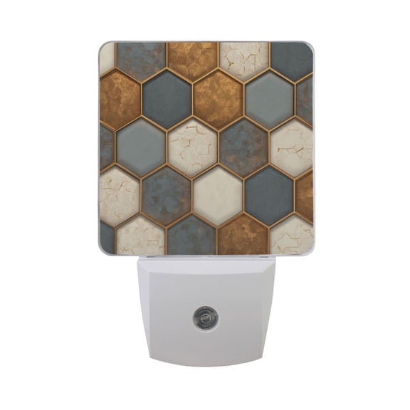 Football Liked Hexagonal Tile LED Night Light Sensor Lamp Plug-in Adjustable Brightness 2 Pack
