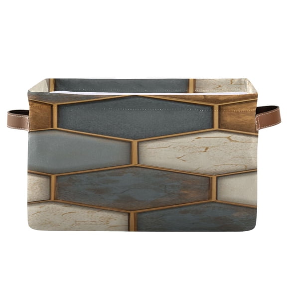 Football Liked Hexagonal Tile Square Storage Bins with Handles Collapsible Containing Box 1 Pack