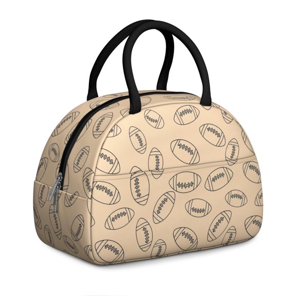 Football Line Beige Pattern Insulated Lunch Bag,Leakproof Large Capacity Lunch Box for Work,Picnic or Travel,11.4 X 6.7 X 8.3 Inches