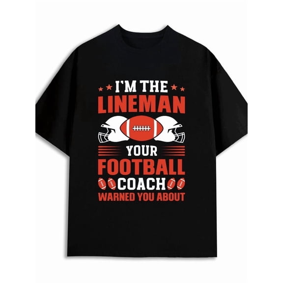 Football Lineman Coach sport print t-shirts men's 180G 100% Cotton black Spring and summer outdoor loungewear Daytime and weekend wear boxing summer Retro Unisex Shirt Printed tshirts