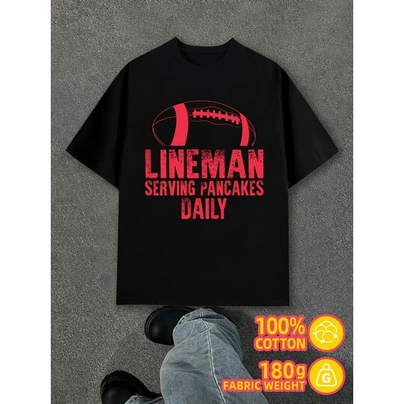 Football Lineman Pancakes for men 180G 100% Cotton white Retro Unisex Shirt Graphic tshirts Trendy Unisex Shirt Graphic Tee tshirts Fashion Unisex Shirt Printed tshirts