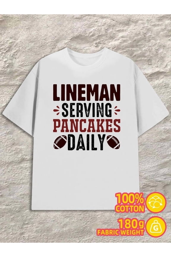 Football Lineman Pancakes mens 180G 100% Cotton white Funny Unisex Shirt Graphic Tee tshirts Vintage Unisex Shirt Cotton tshirts Basic Unisex Shirt Crewneck tshirts