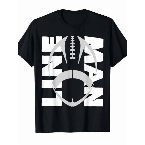 Football Lineman T-Shirt - Heavyweight Offensive/Defensive Line Tee with Bold 'LINE for Man' Graphic, Black/White American Football Design - Plus Sizes up to XXXXXL - Elastic