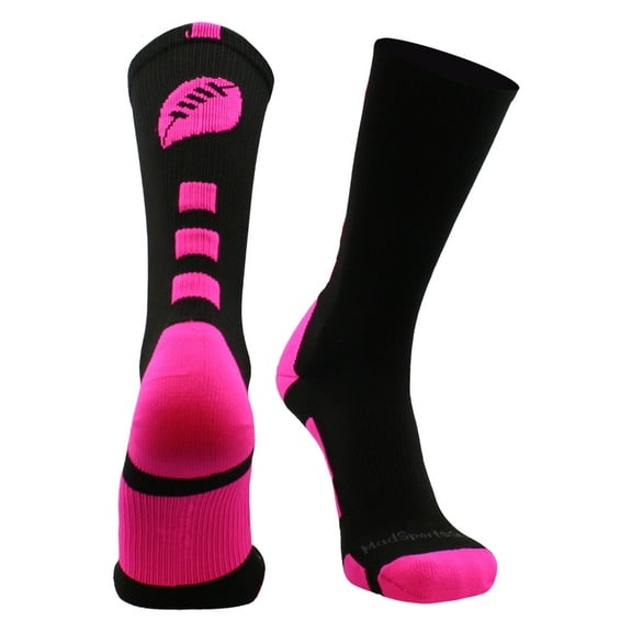 Football Logo Crew Socks (Black/Neon Pink, Small)