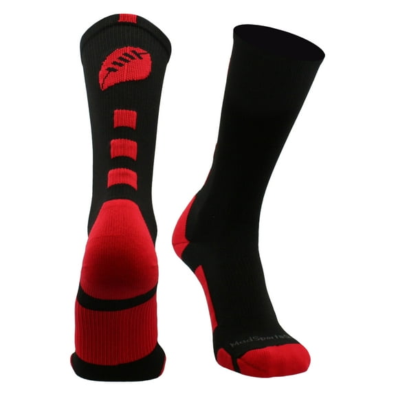 Football Logo Crew Socks (Black/Scarlet, Large)